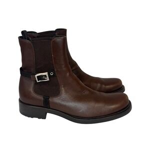 Prada Buckle Strap Brown Chelsea Boots EU 38.5 Men's 5.5–6 Women's 8–8.5 Leather